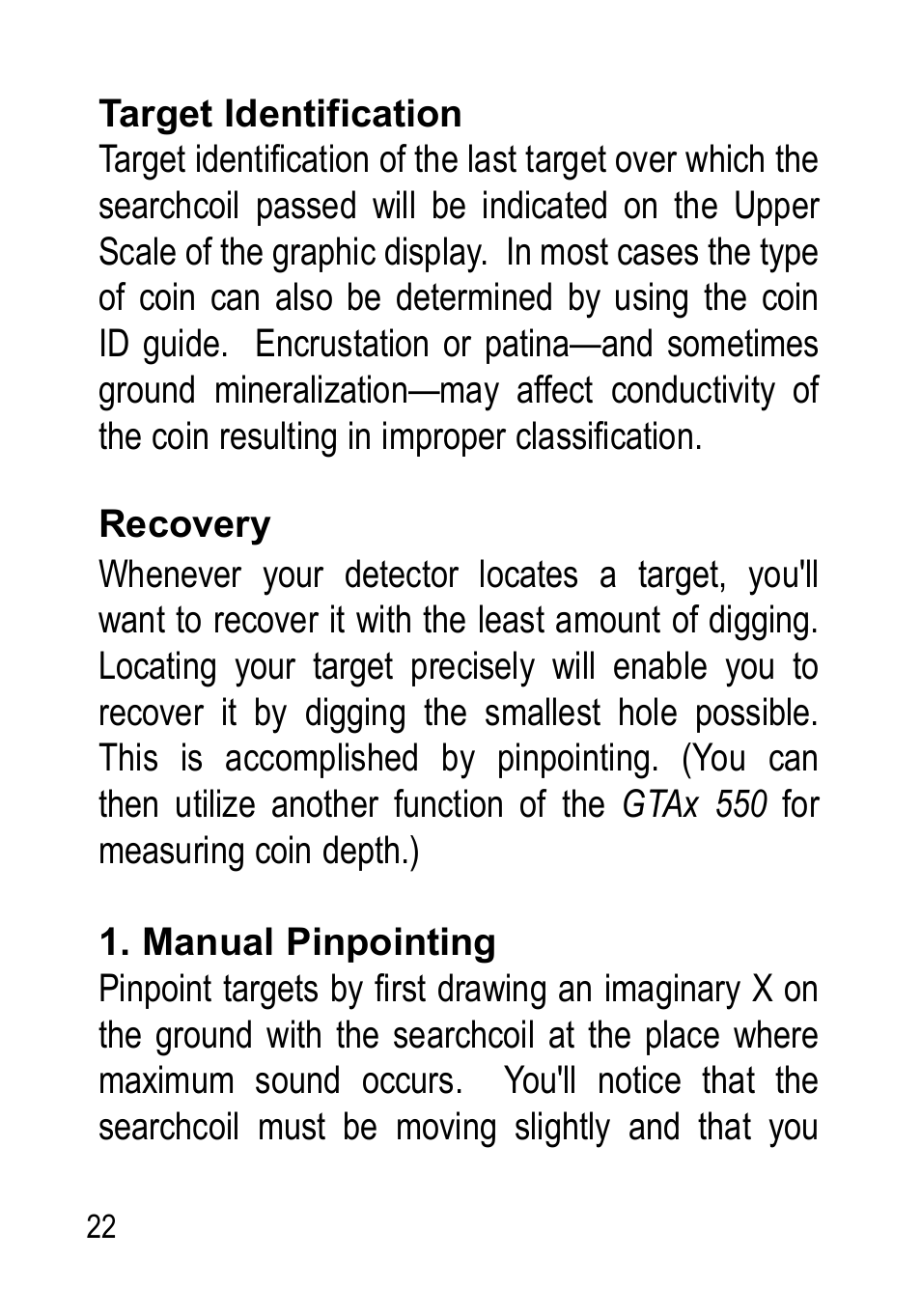 Garrett Metal Detectors Metal Detectors GTAx 550 User Manual | Page 22 / 60