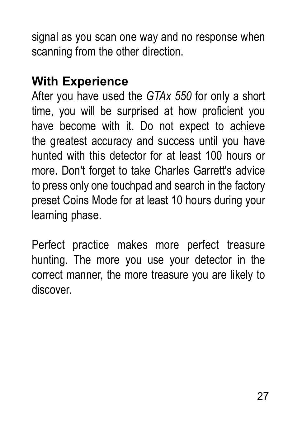 Garrett Metal Detectors Metal Detectors GTAx 550 User Manual | Page 27 / 60