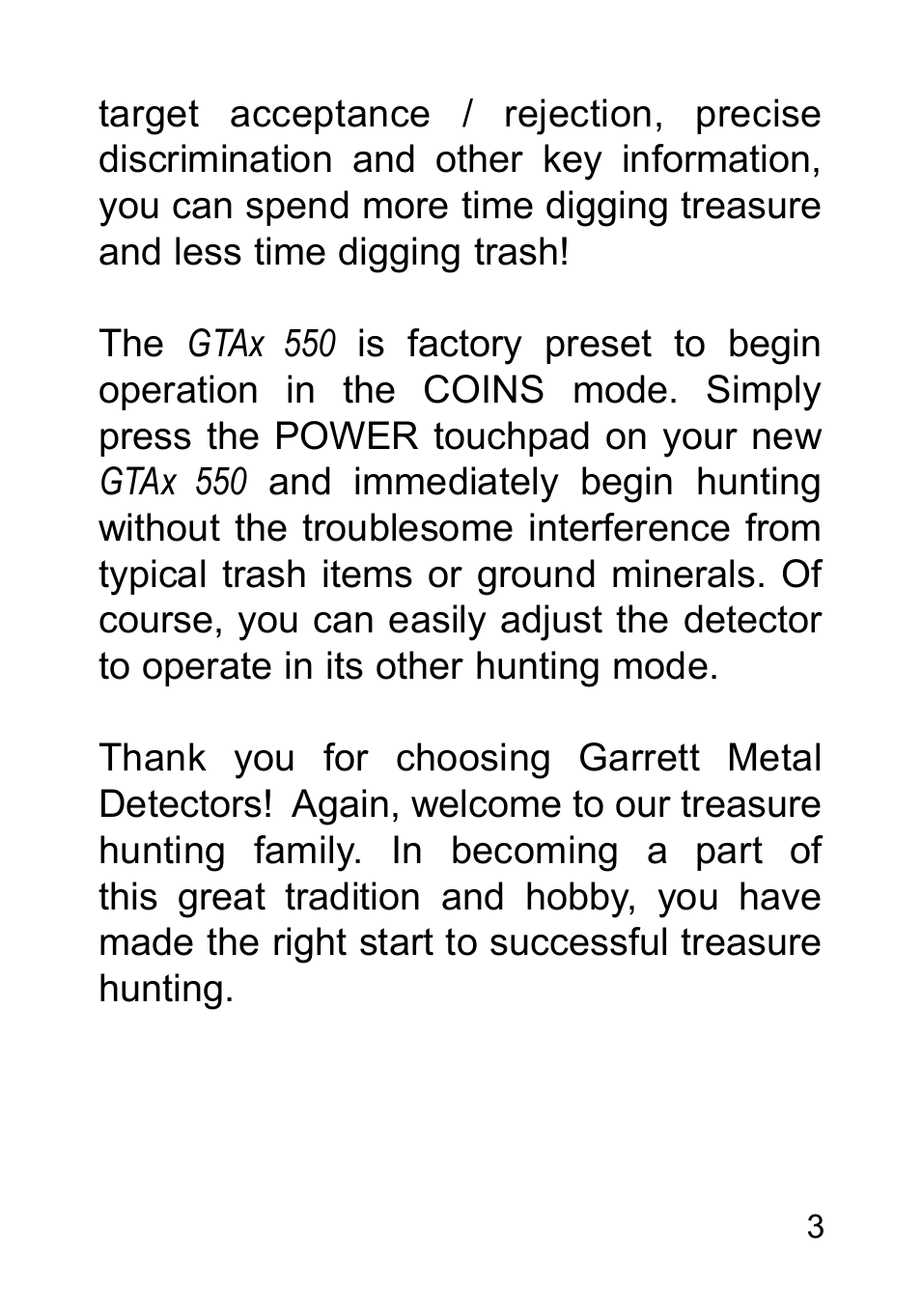 Garrett Metal Detectors Metal Detectors GTAx 550 User Manual | Page 3 / 60
