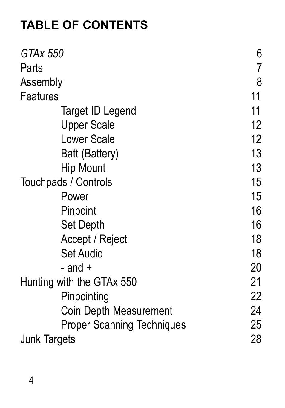 Garrett Metal Detectors Metal Detectors GTAx 550 User Manual | Page 4 / 60