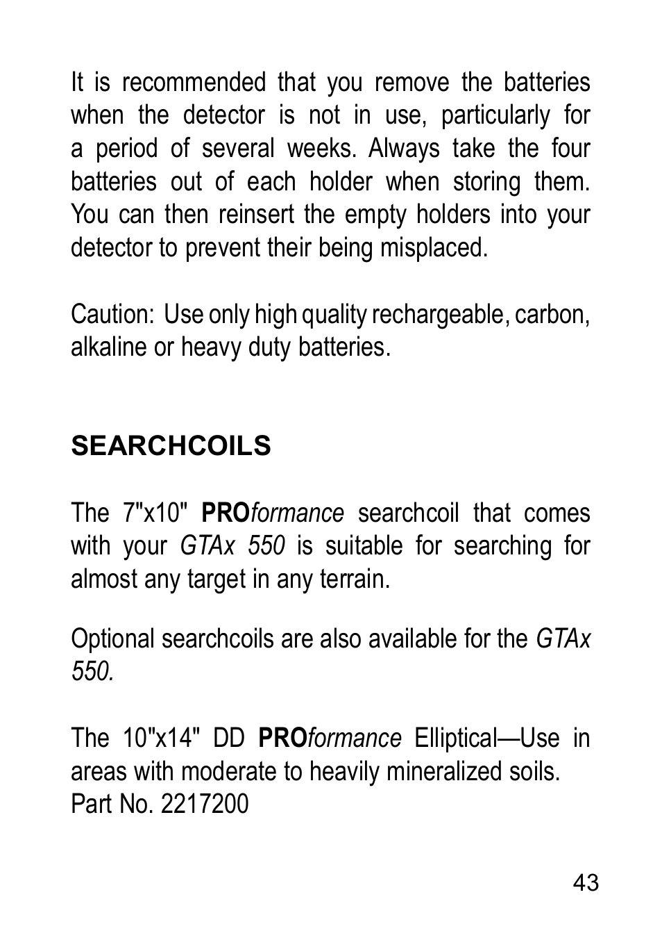 Garrett Metal Detectors Metal Detectors GTAx 550 User Manual | Page 43 / 60