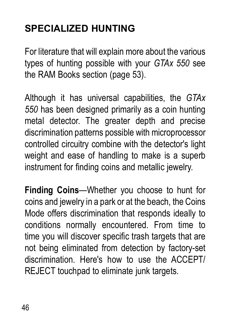 Garrett Metal Detectors Metal Detectors GTAx 550 User Manual | Page 46 / 60