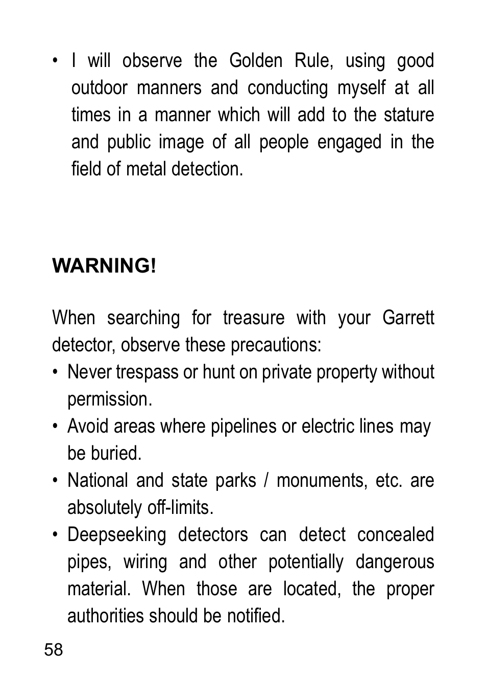 Garrett Metal Detectors Metal Detectors GTAx 550 User Manual | Page 58 / 60