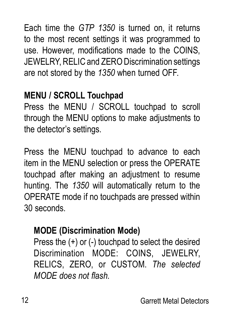 Garrett Metal Detectors Graphic Target Profiling 1350 User Manual | Page 12 / 56