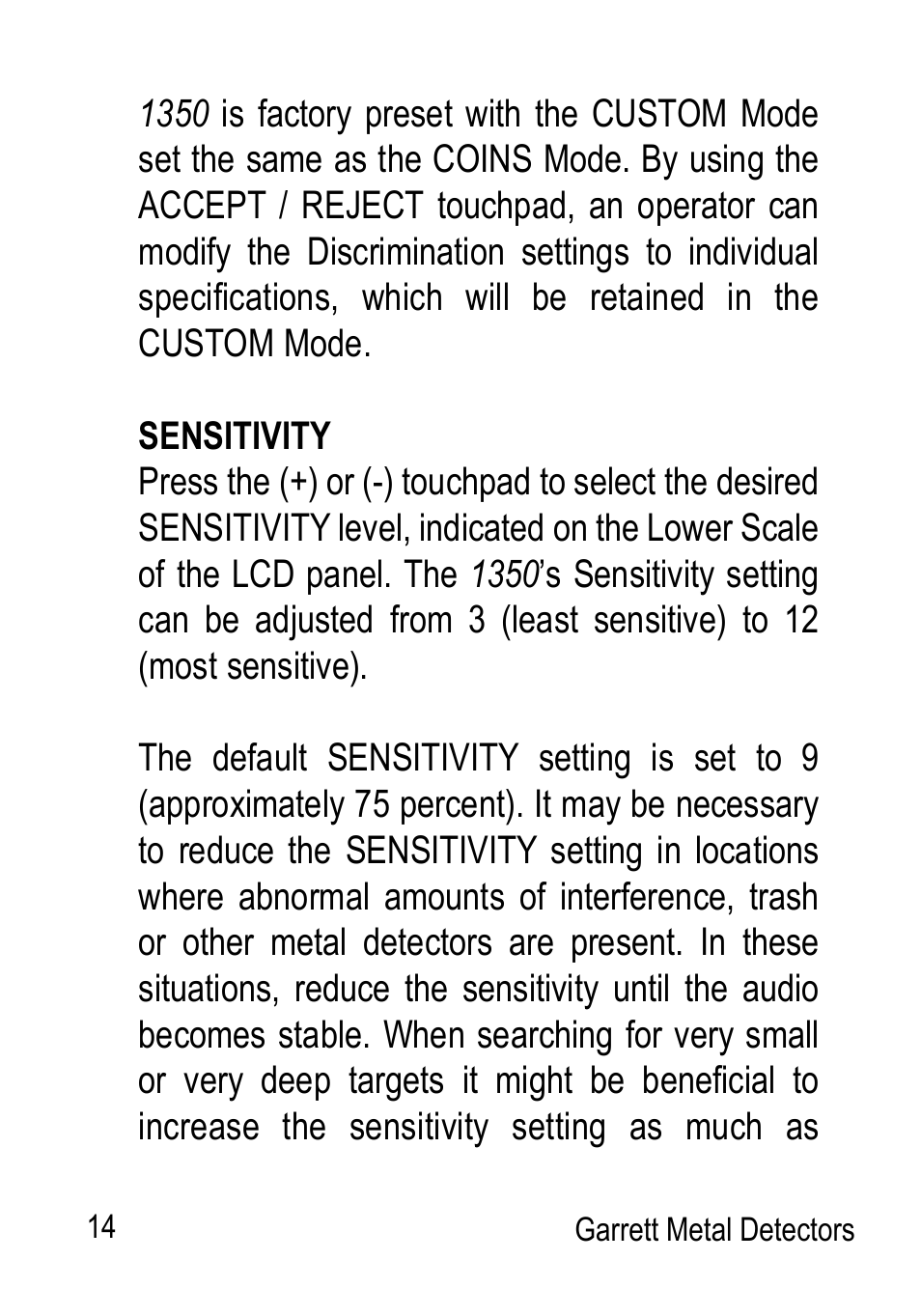Garrett Metal Detectors Graphic Target Profiling 1350 User Manual | Page 14 / 56