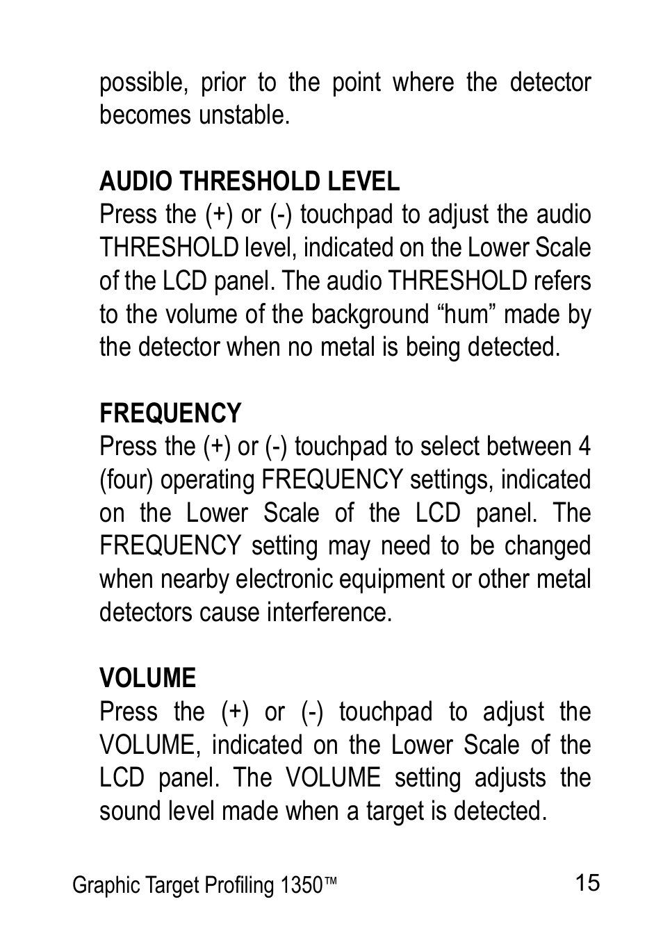 Garrett Metal Detectors Graphic Target Profiling 1350 User Manual | Page 15 / 56