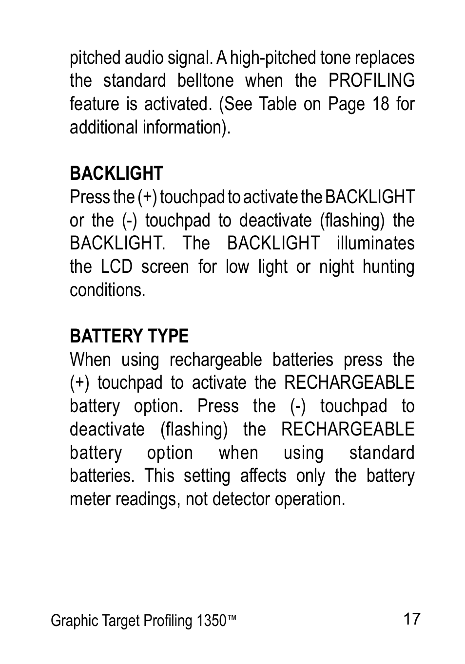 Garrett Metal Detectors Graphic Target Profiling 1350 User Manual | Page 17 / 56