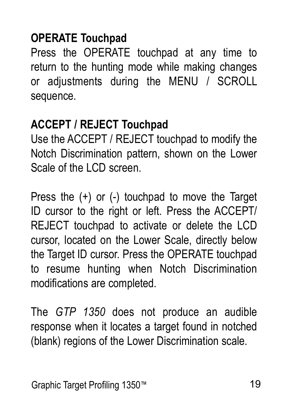 Garrett Metal Detectors Graphic Target Profiling 1350 User Manual | Page 19 / 56