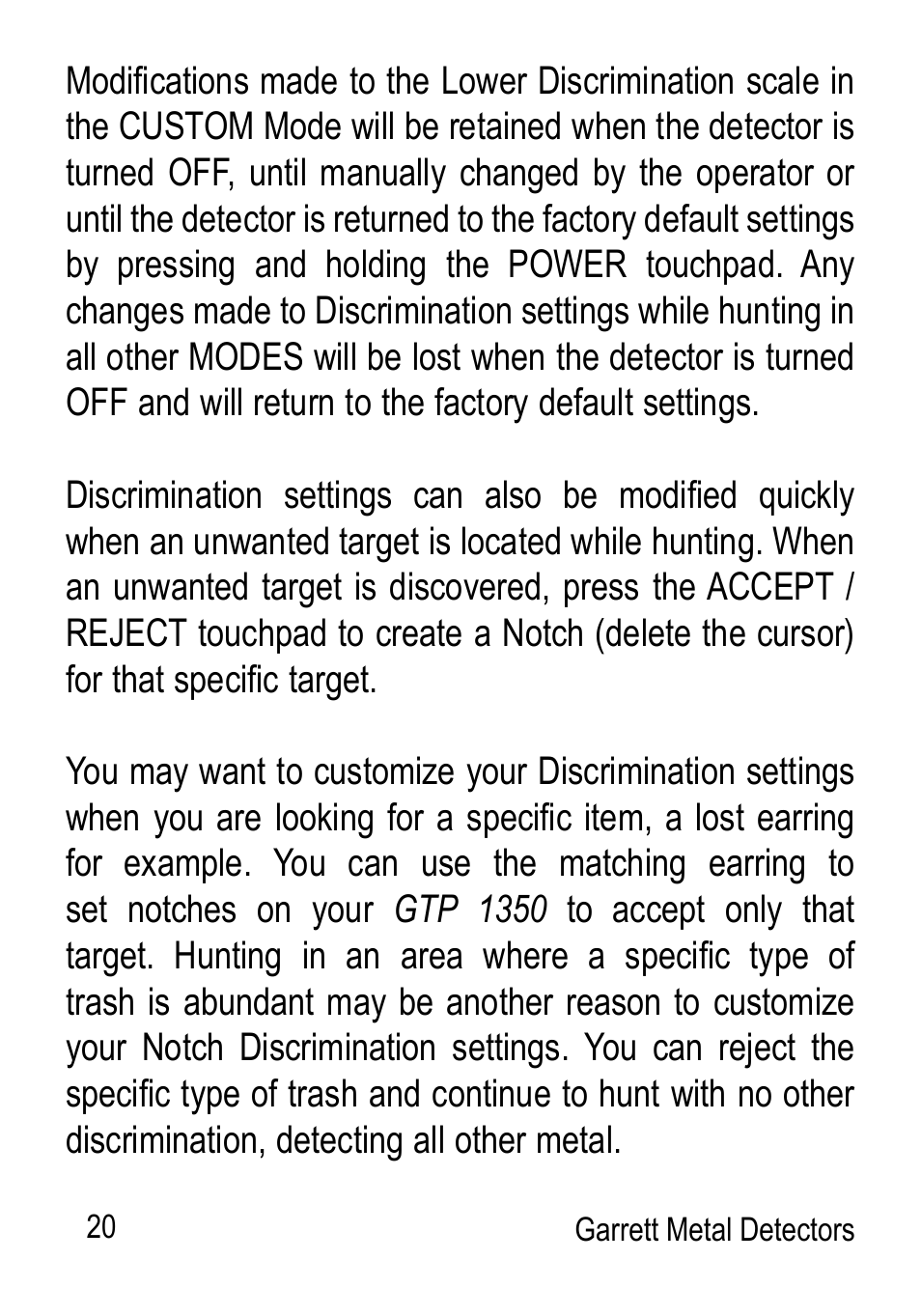 Garrett Metal Detectors Graphic Target Profiling 1350 User Manual | Page 20 / 56