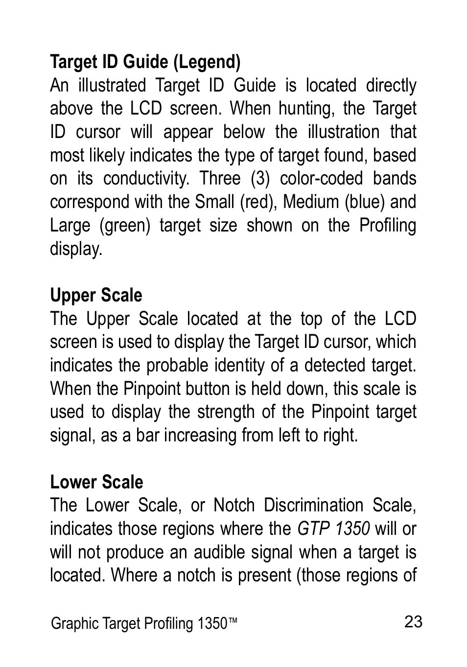Garrett Metal Detectors Graphic Target Profiling 1350 User Manual | Page 23 / 56