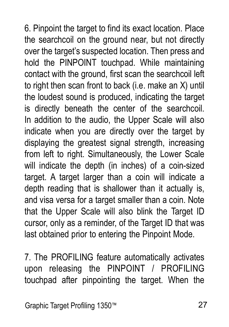 Garrett Metal Detectors Graphic Target Profiling 1350 User Manual | Page 27 / 56