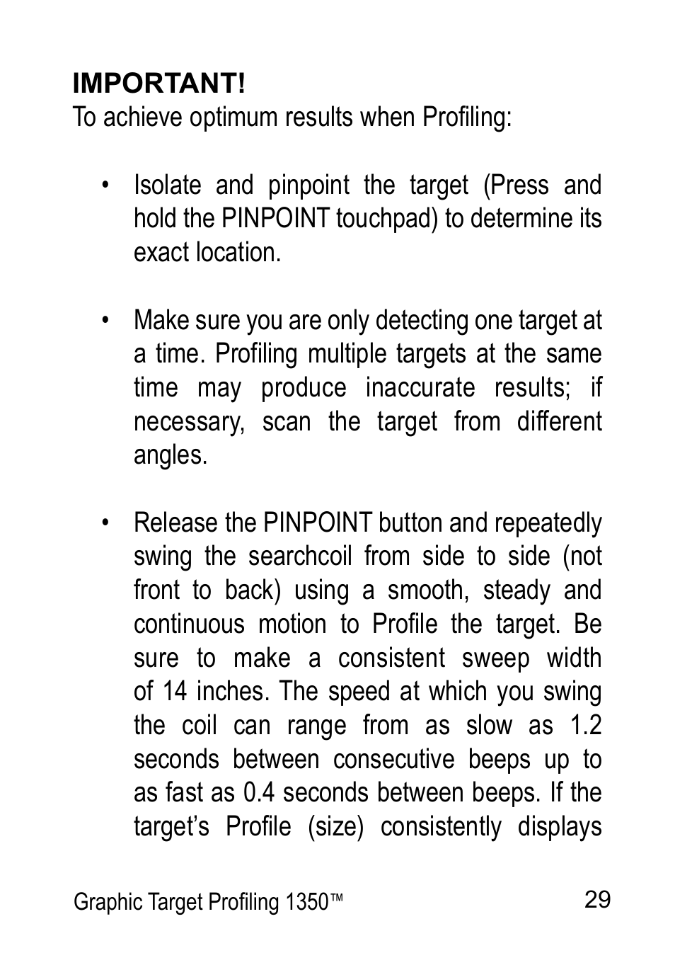 Garrett Metal Detectors Graphic Target Profiling 1350 User Manual | Page 29 / 56