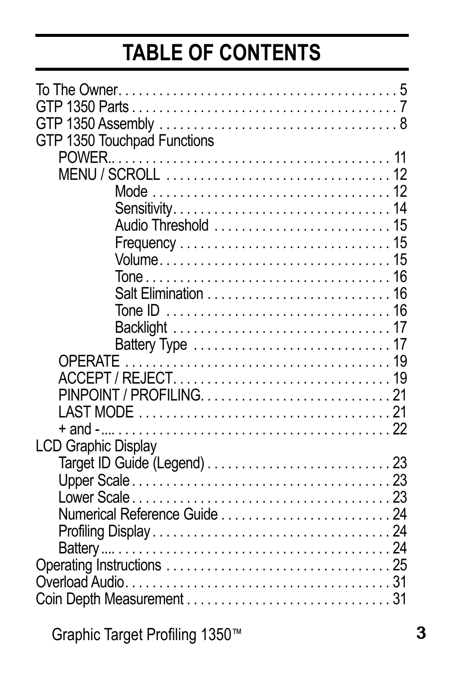 Garrett Metal Detectors Graphic Target Profiling 1350 User Manual | Page 3 / 56