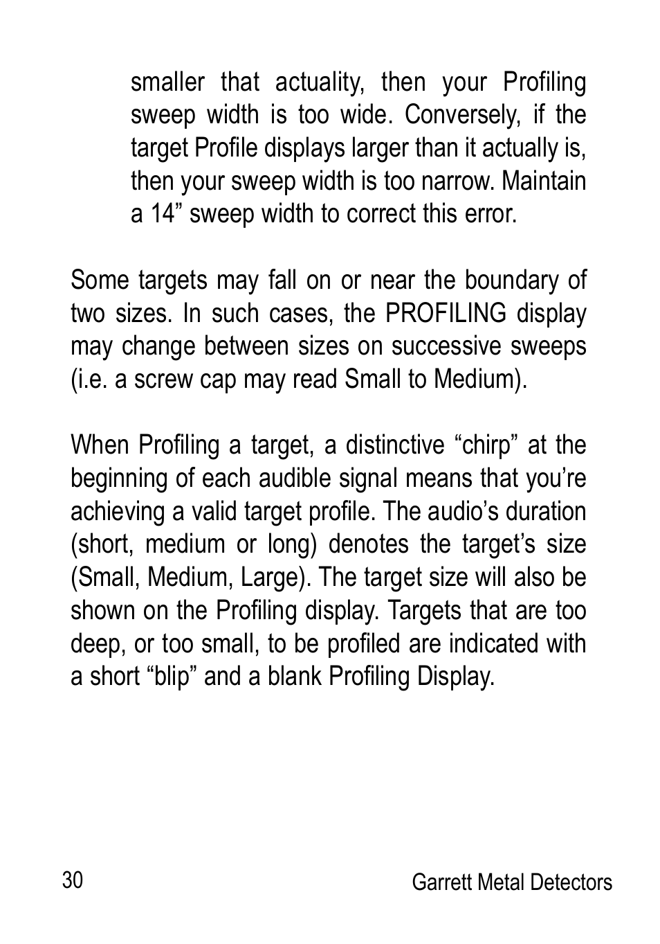 Garrett Metal Detectors Graphic Target Profiling 1350 User Manual | Page 30 / 56