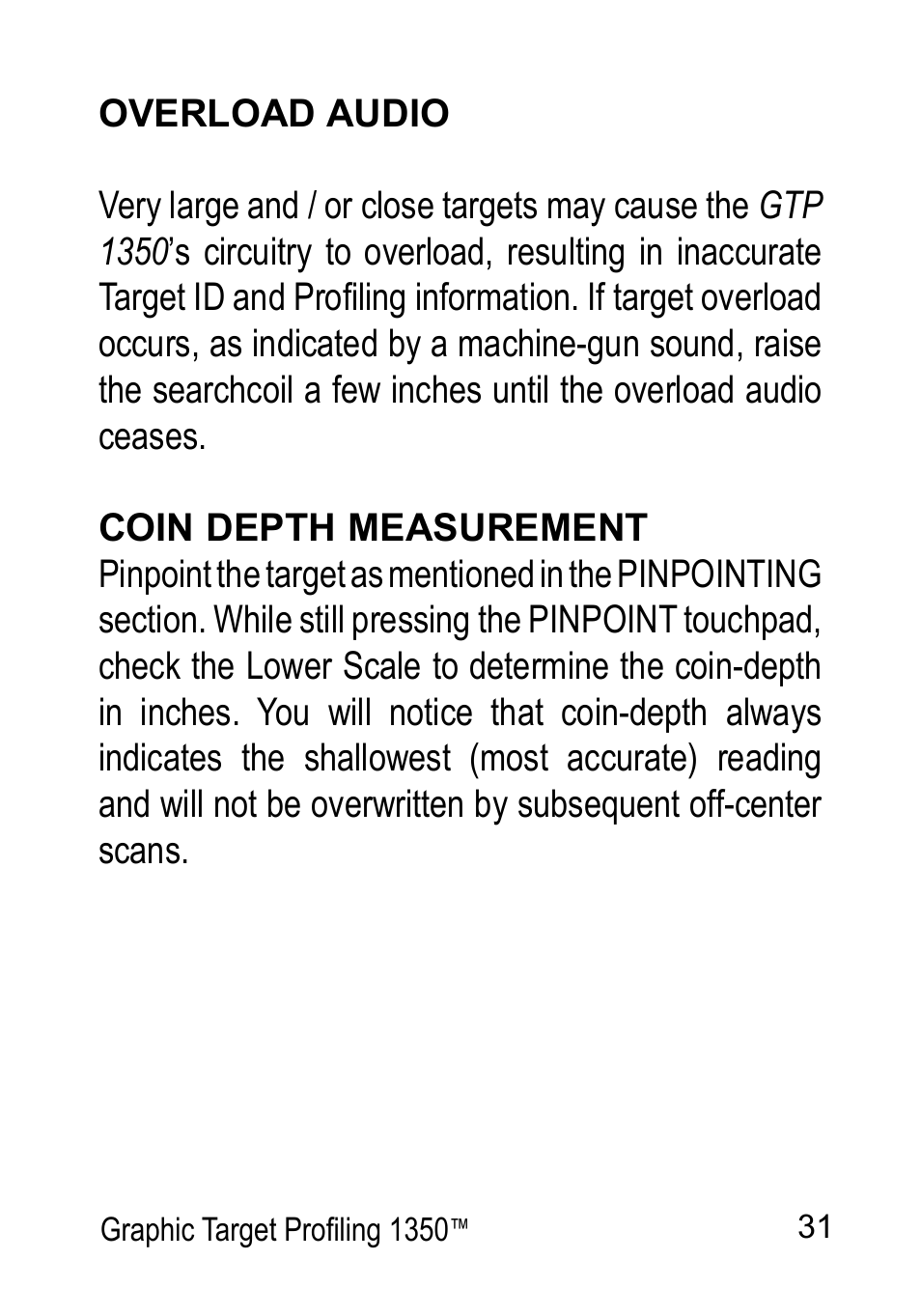 Garrett Metal Detectors Graphic Target Profiling 1350 User Manual | Page 31 / 56