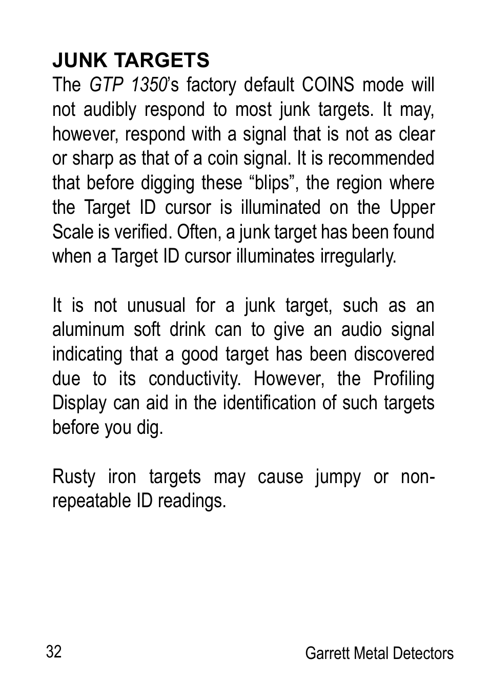 Garrett Metal Detectors Graphic Target Profiling 1350 User Manual | Page 32 / 56