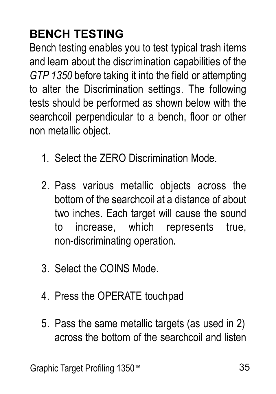 Garrett Metal Detectors Graphic Target Profiling 1350 User Manual | Page 35 / 56