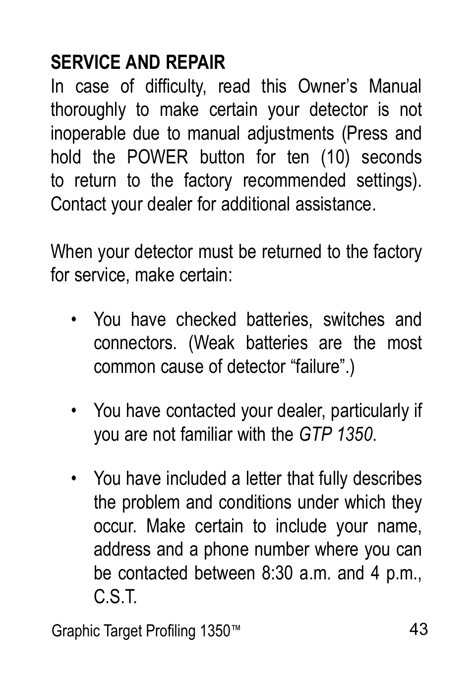 Garrett Metal Detectors Graphic Target Profiling 1350 User Manual | Page 43 / 56