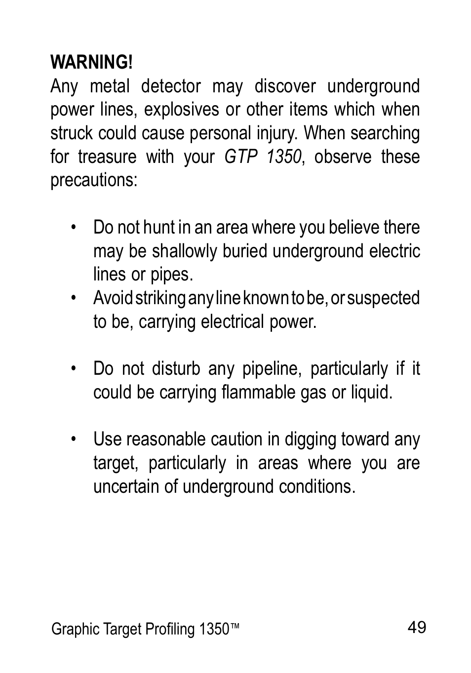 Garrett Metal Detectors Graphic Target Profiling 1350 User Manual | Page 49 / 56