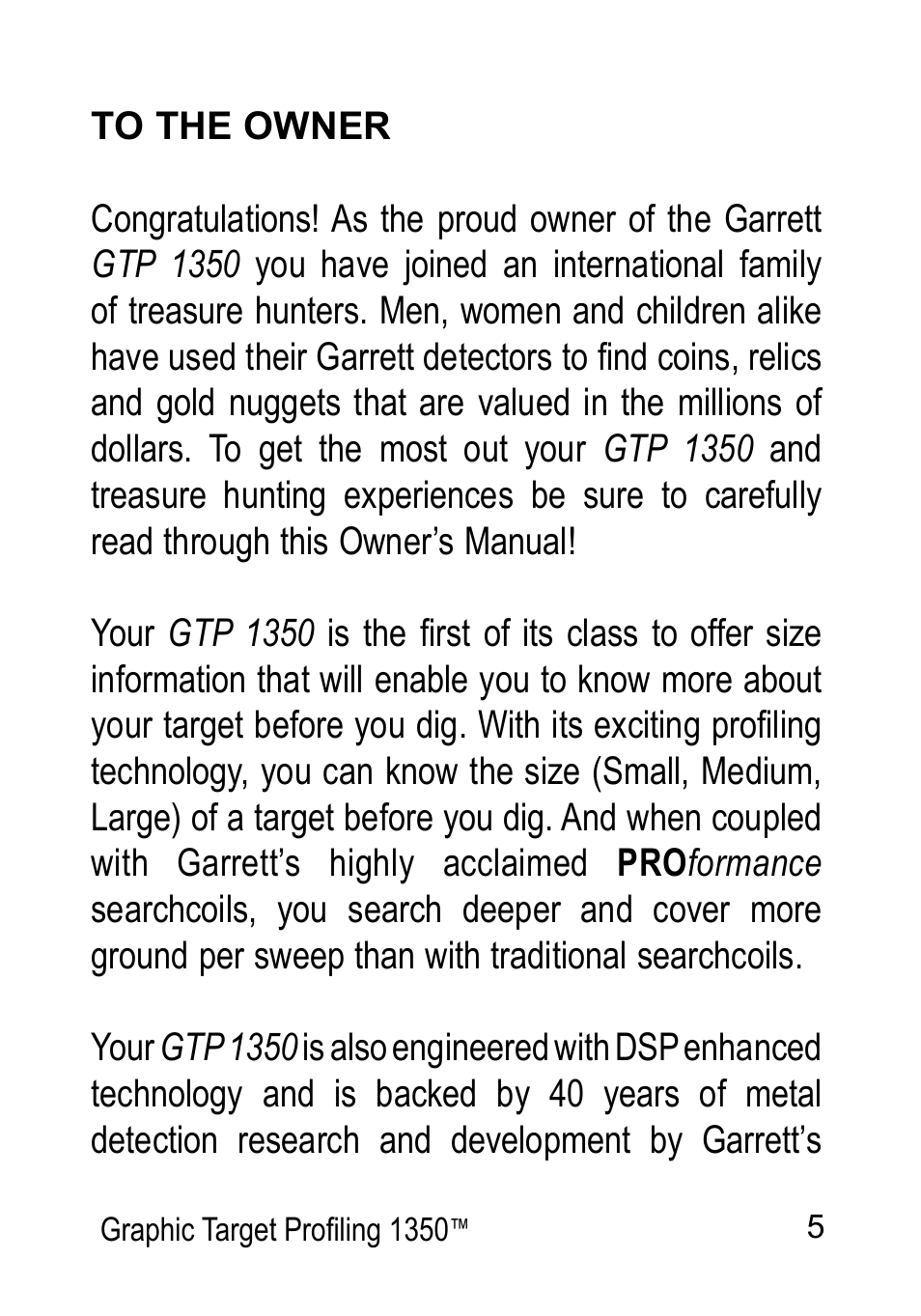 Garrett Metal Detectors Graphic Target Profiling 1350 User Manual | Page 5 / 56