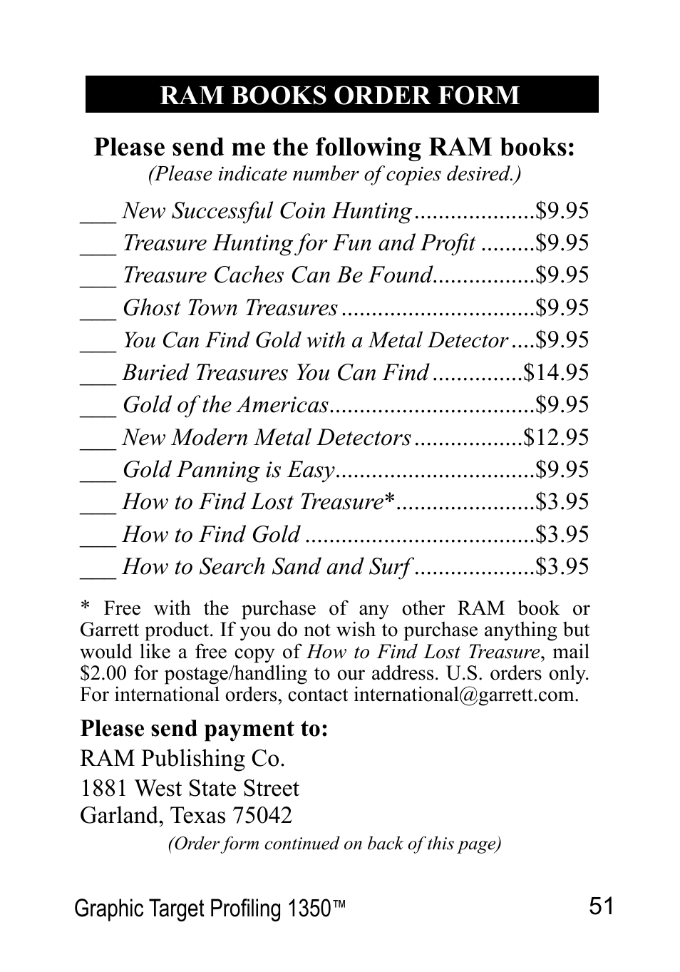 Garrett Metal Detectors Graphic Target Profiling 1350 User Manual | Page 51 / 56