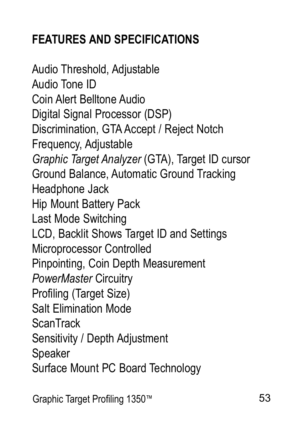 Garrett Metal Detectors Graphic Target Profiling 1350 User Manual | Page 53 / 56