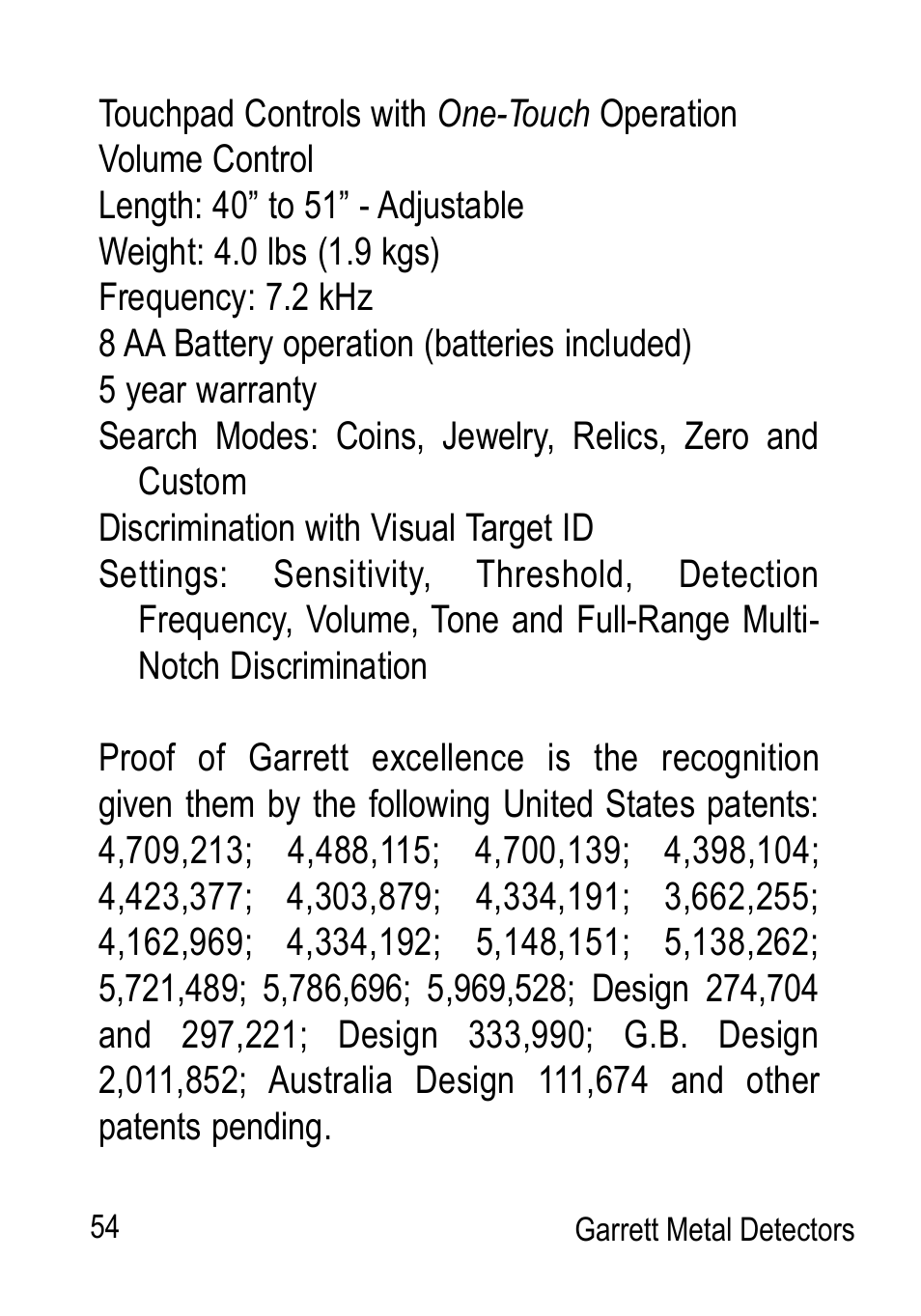Garrett Metal Detectors Graphic Target Profiling 1350 User Manual | Page 54 / 56