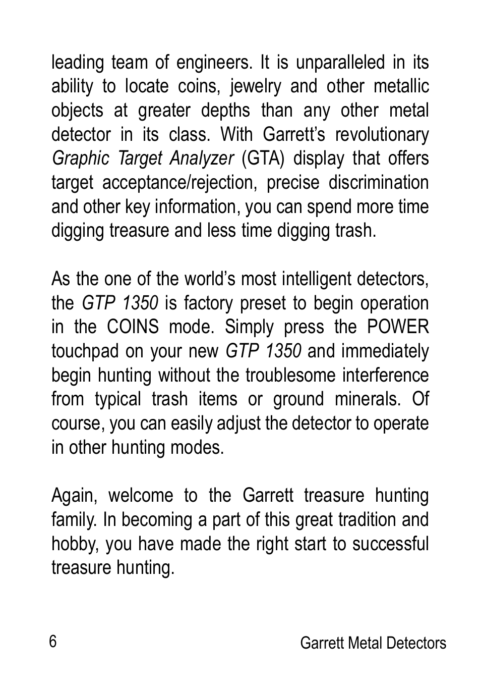 Garrett Metal Detectors Graphic Target Profiling 1350 User Manual | Page 6 / 56