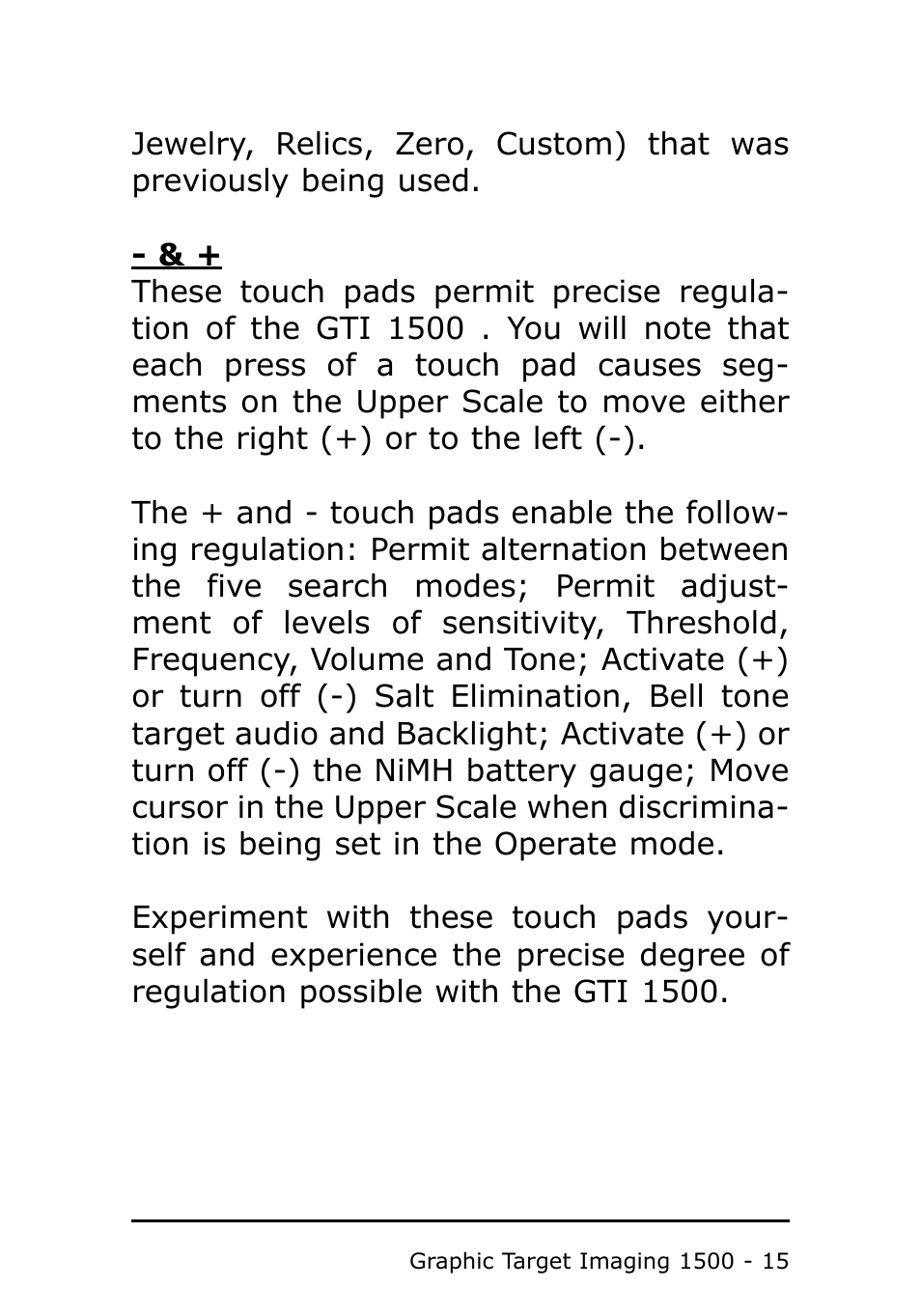 Garrett Metal Detectors Metal Detector GTI 1500 User Manual | Page 15 / 88