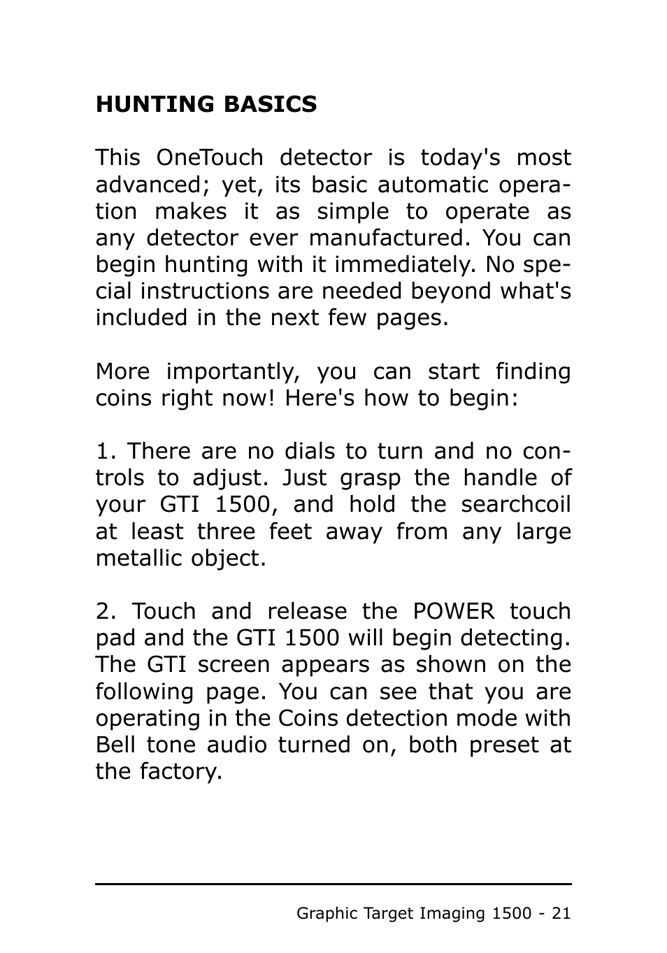 Garrett Metal Detectors Metal Detector GTI 1500 User Manual | Page 21 / 88