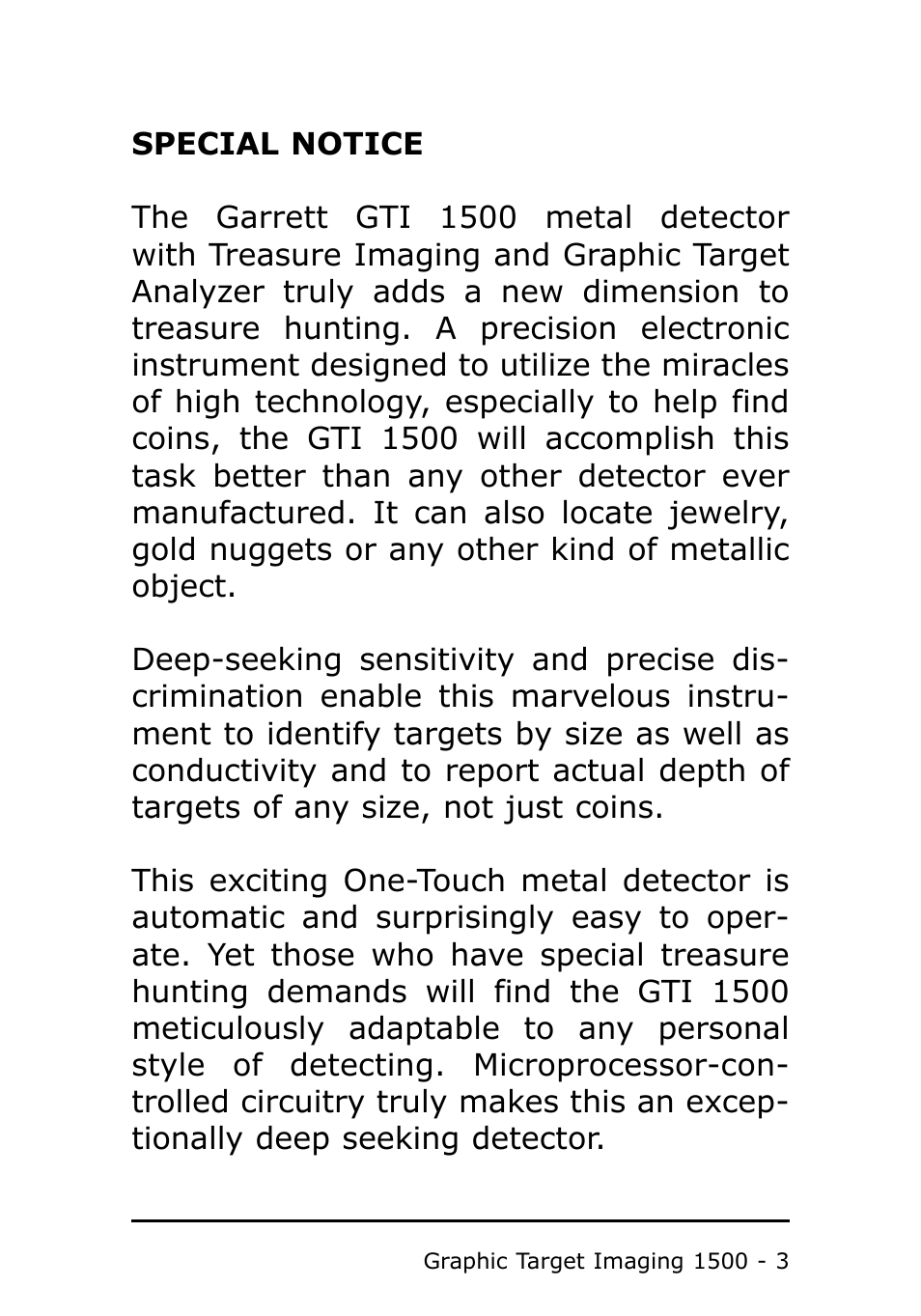 Garrett Metal Detectors Metal Detector GTI 1500 User Manual | Page 3 / 88