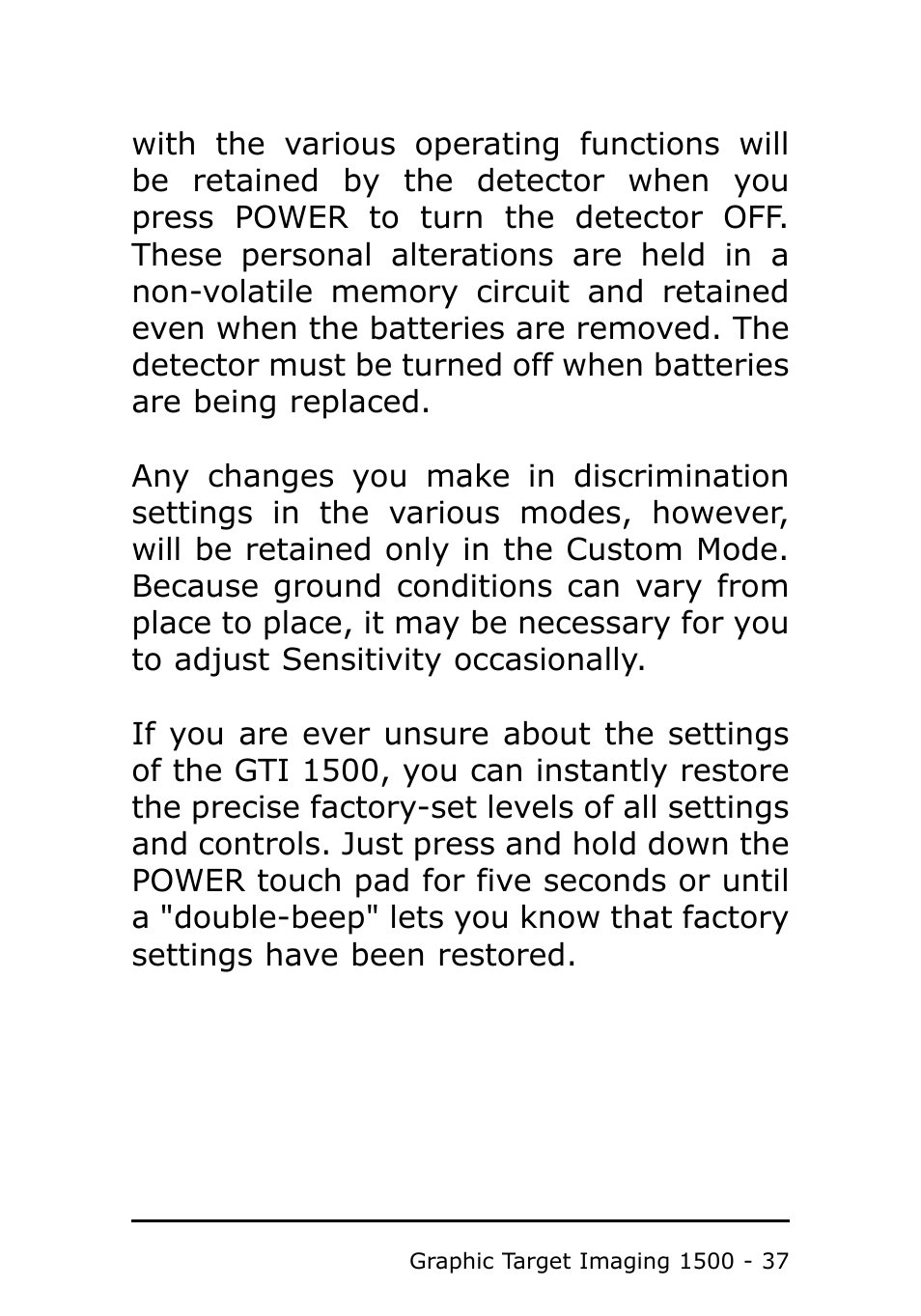Garrett Metal Detectors Metal Detector GTI 1500 User Manual | Page 37 / 88