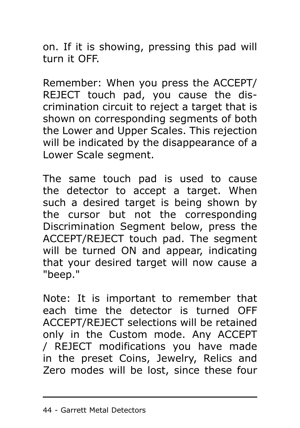 Garrett Metal Detectors Metal Detector GTI 1500 User Manual | Page 44 / 88