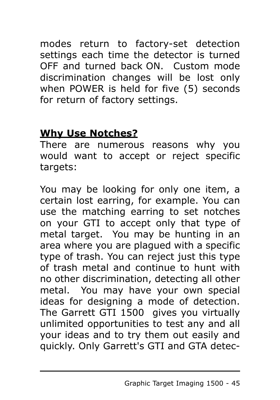 Garrett Metal Detectors Metal Detector GTI 1500 User Manual | Page 45 / 88