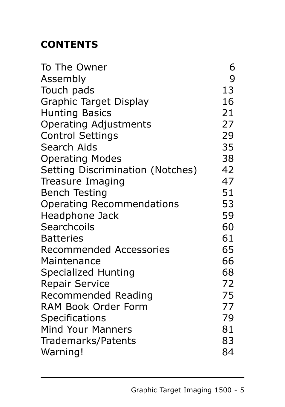Garrett Metal Detectors Metal Detector GTI 1500 User Manual | Page 5 / 88