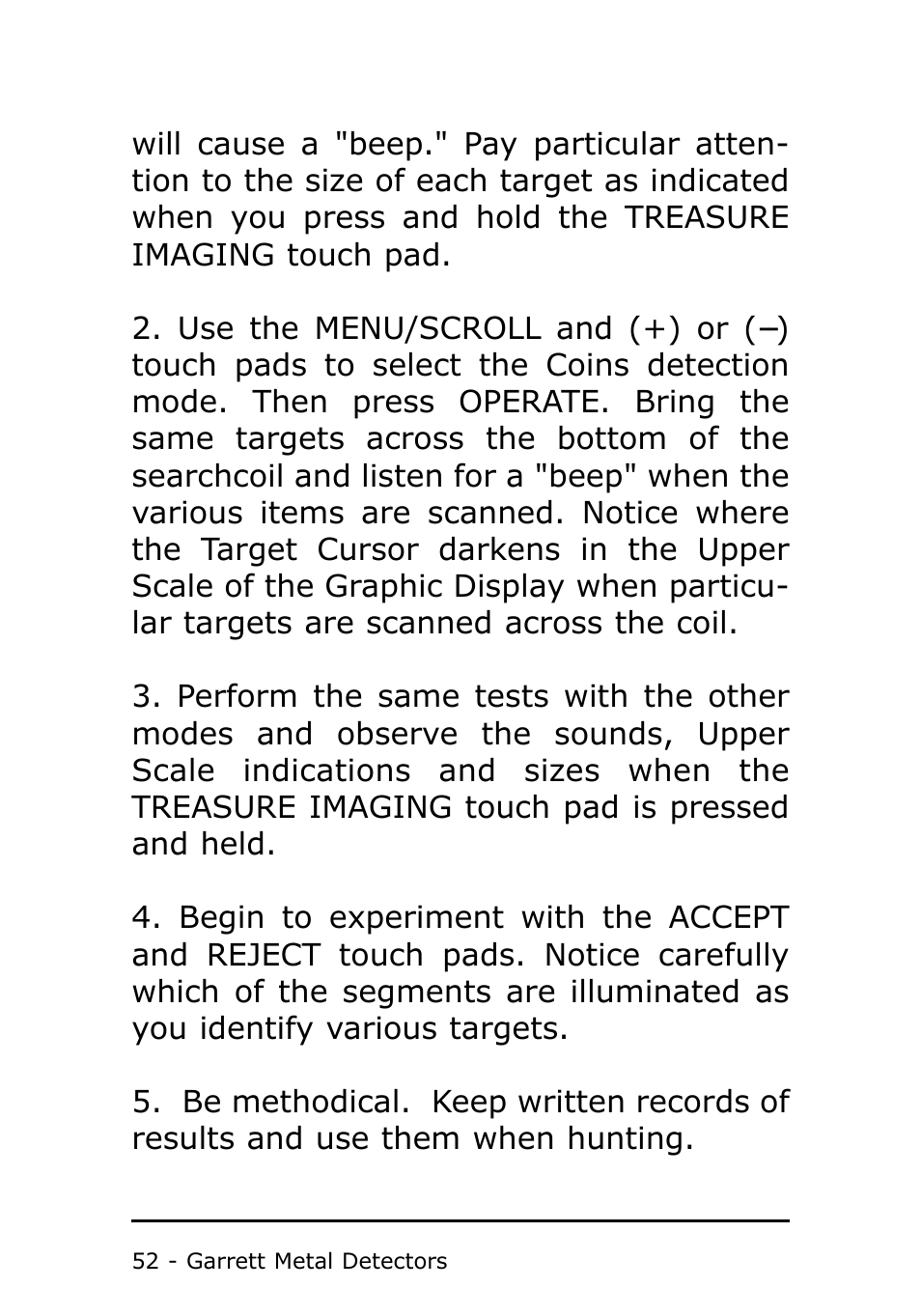 Garrett Metal Detectors Metal Detector GTI 1500 User Manual | Page 52 / 88