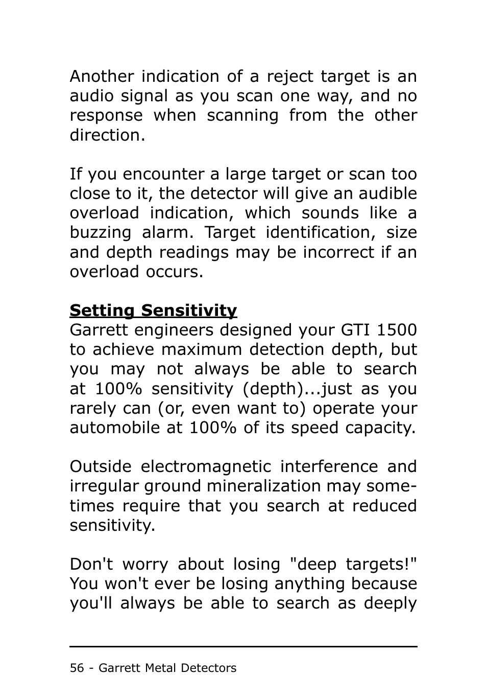 Garrett Metal Detectors Metal Detector GTI 1500 User Manual | Page 56 / 88
