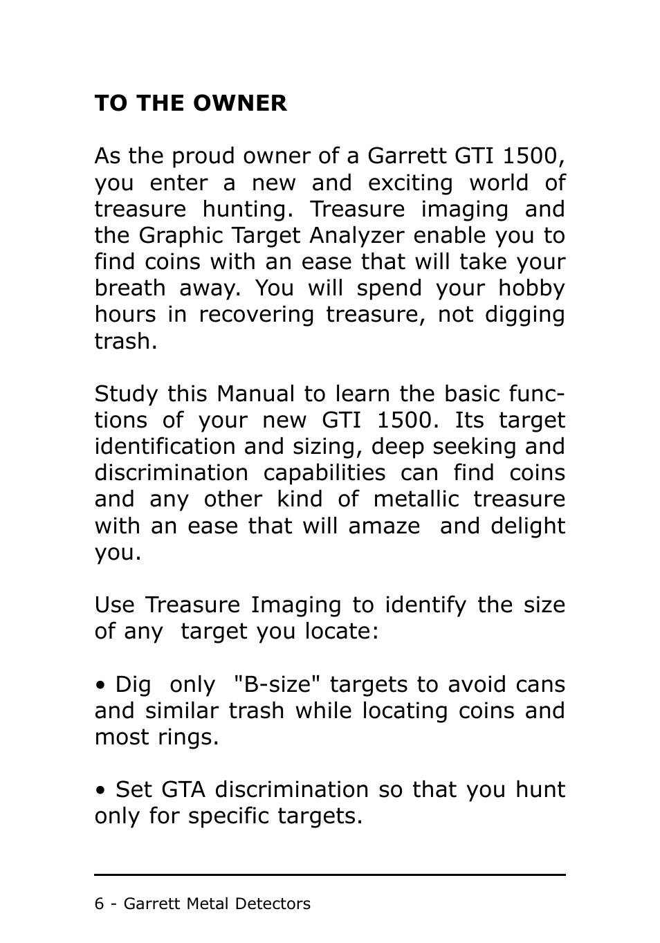 Garrett Metal Detectors Metal Detector GTI 1500 User Manual | Page 6 / 88