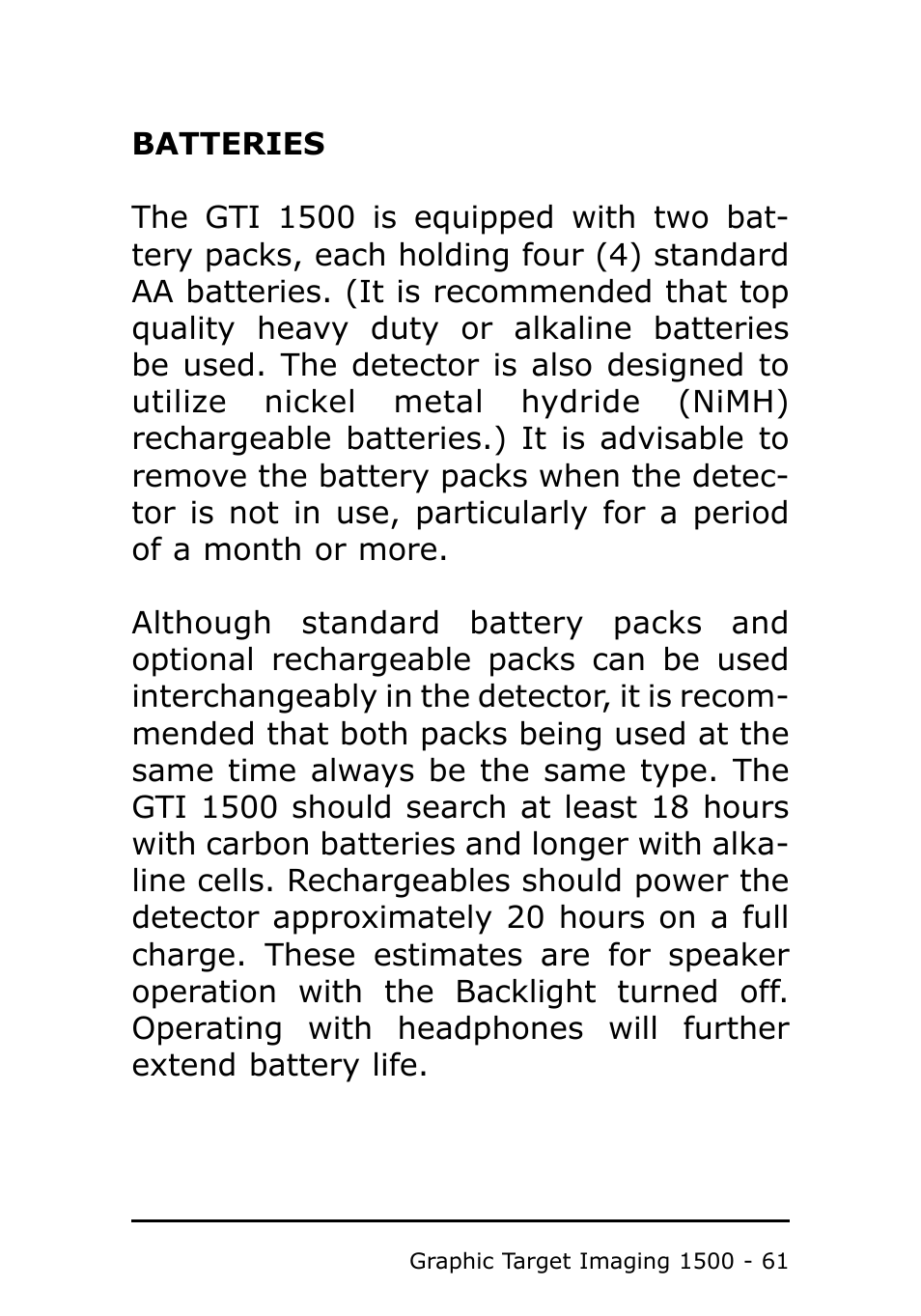 Garrett Metal Detectors Metal Detector GTI 1500 User Manual | Page 61 / 88
