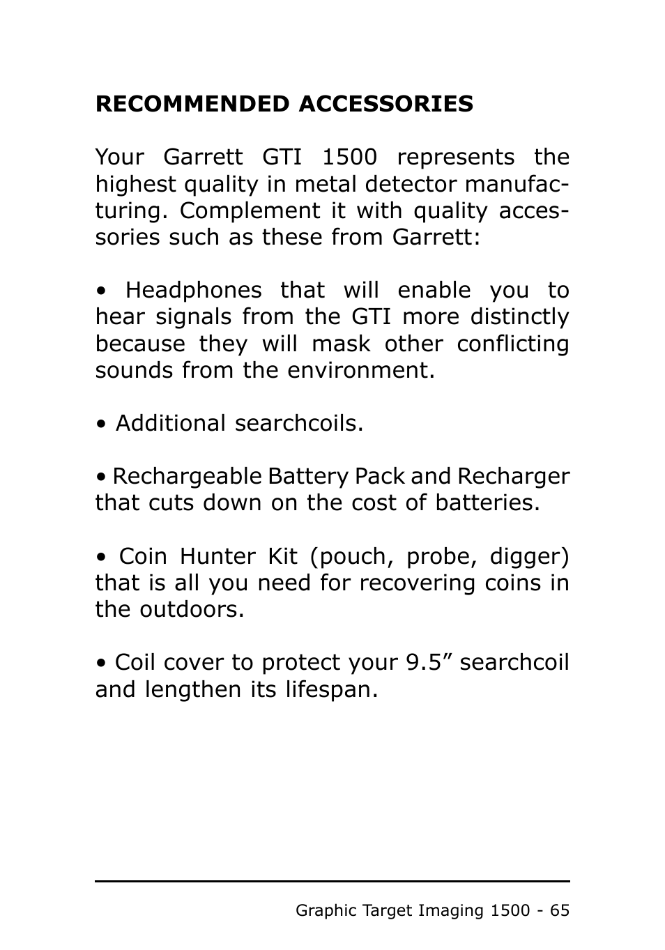 Garrett Metal Detectors Metal Detector GTI 1500 User Manual | Page 65 / 88