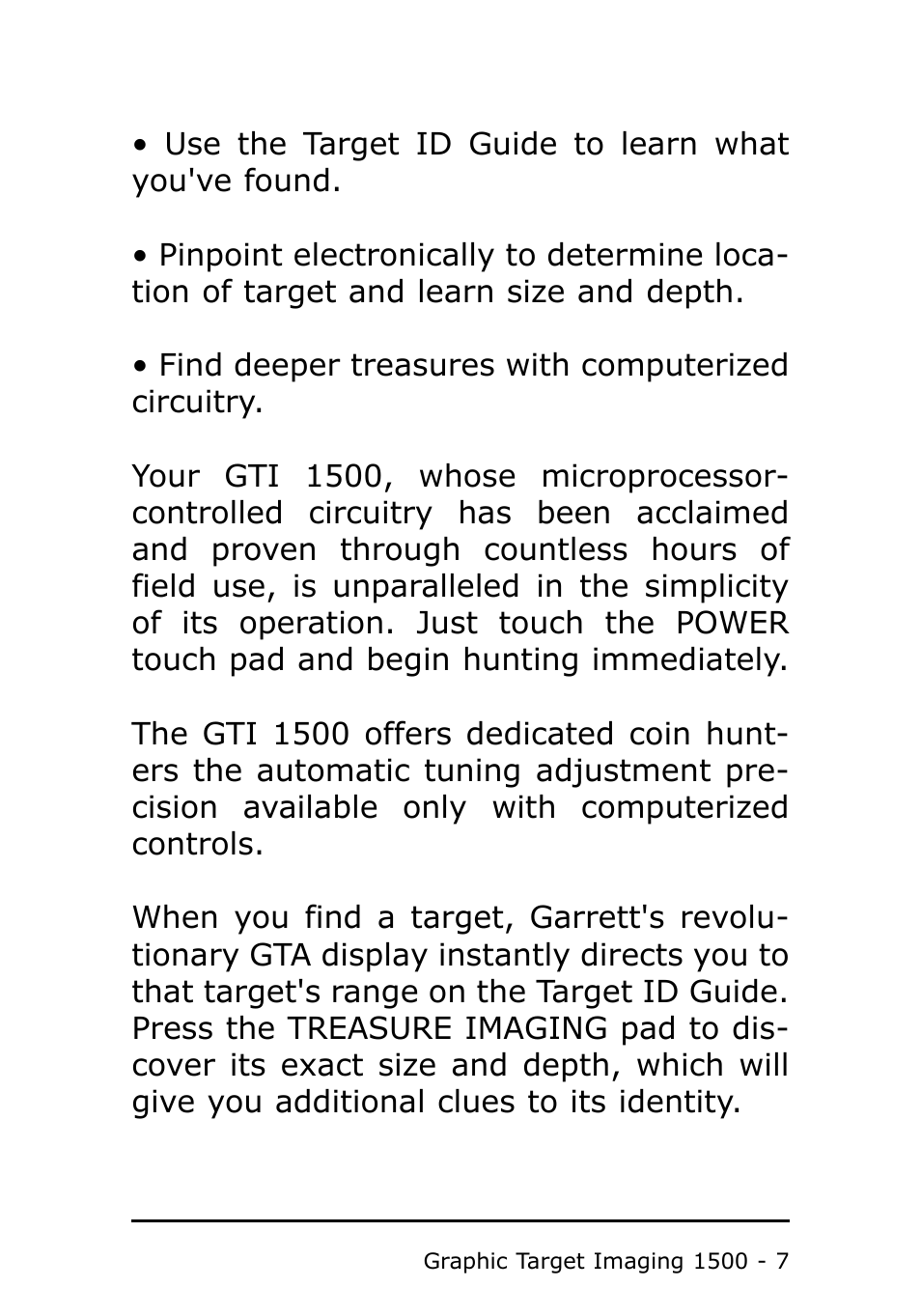 Garrett Metal Detectors Metal Detector GTI 1500 User Manual | Page 7 / 88