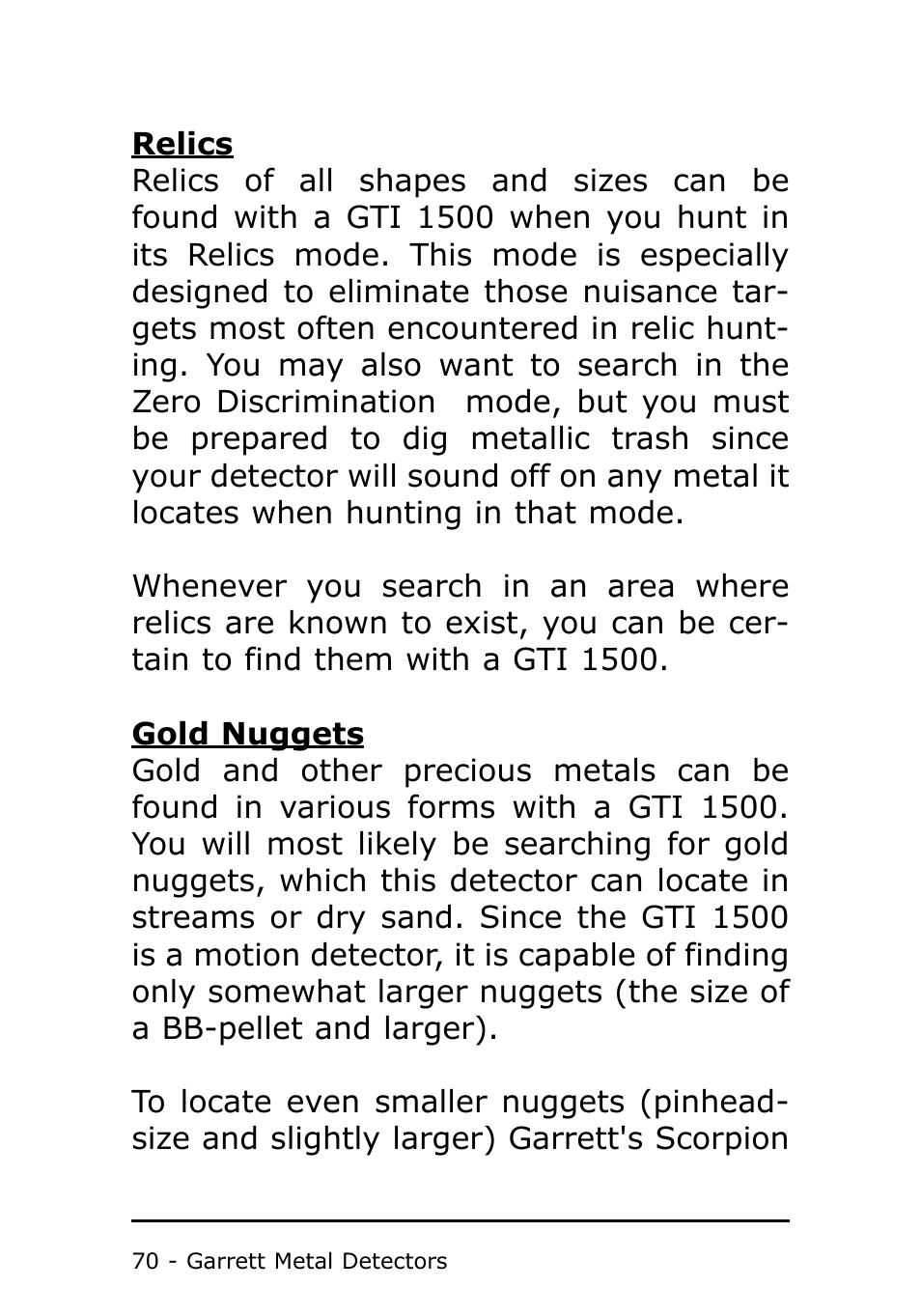 Garrett Metal Detectors Metal Detector GTI 1500 User Manual | Page 70 / 88