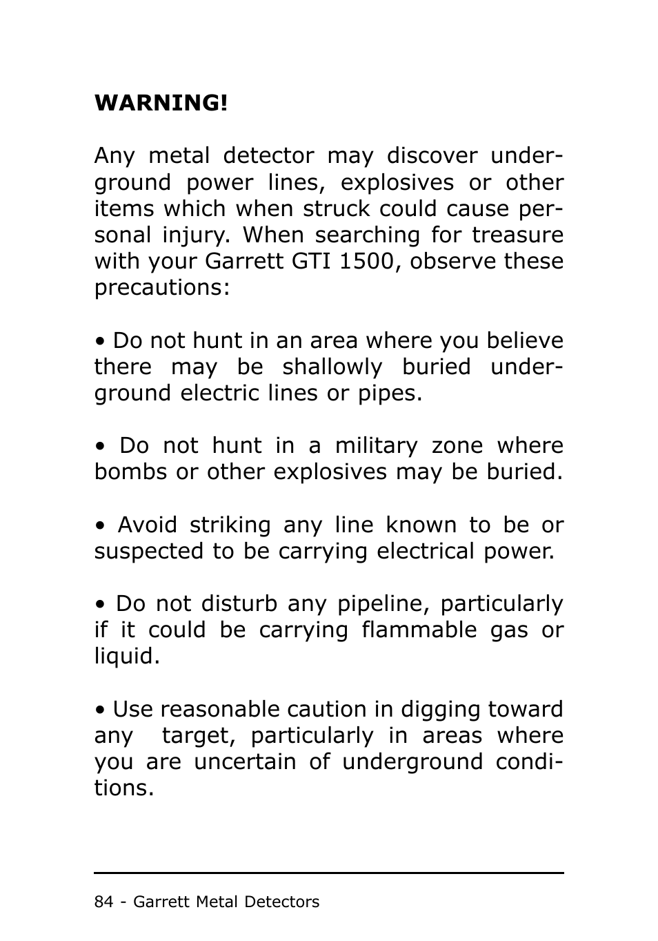 Garrett Metal Detectors Metal Detector GTI 1500 User Manual | Page 84 / 88