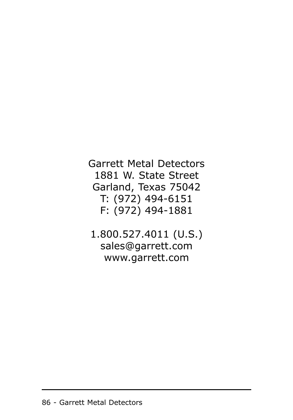 Garrett Metal Detectors Metal Detector GTI 1500 User Manual | Page 86 / 88