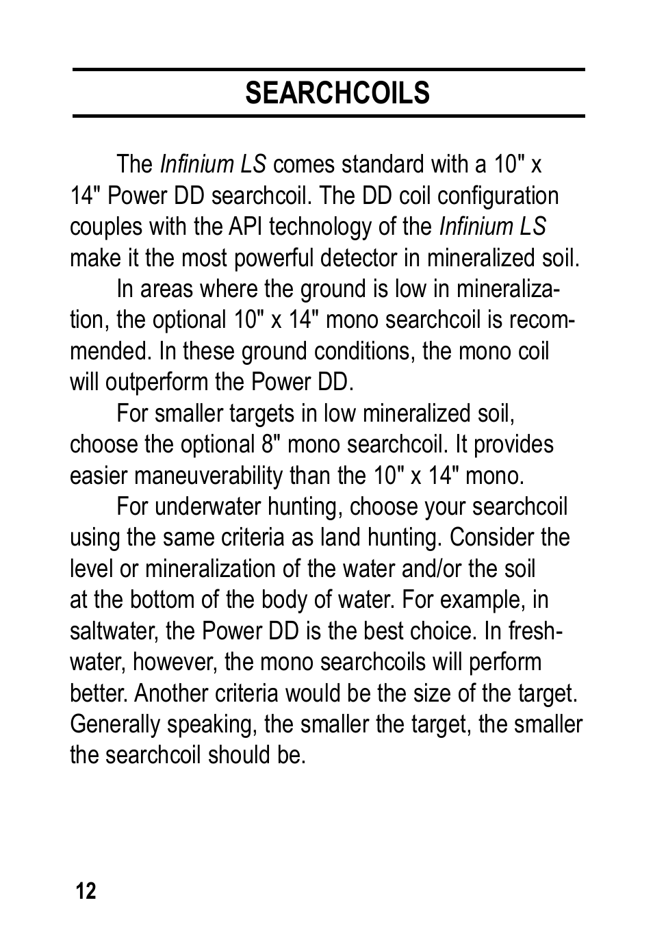 Searchcoils | Garrett Metal Detectors Infinium LS User Manual | Page 12 / 40