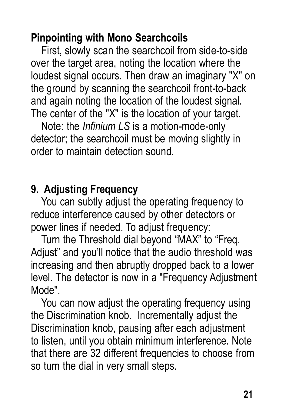 Garrett Metal Detectors Infinium LS User Manual | Page 21 / 40