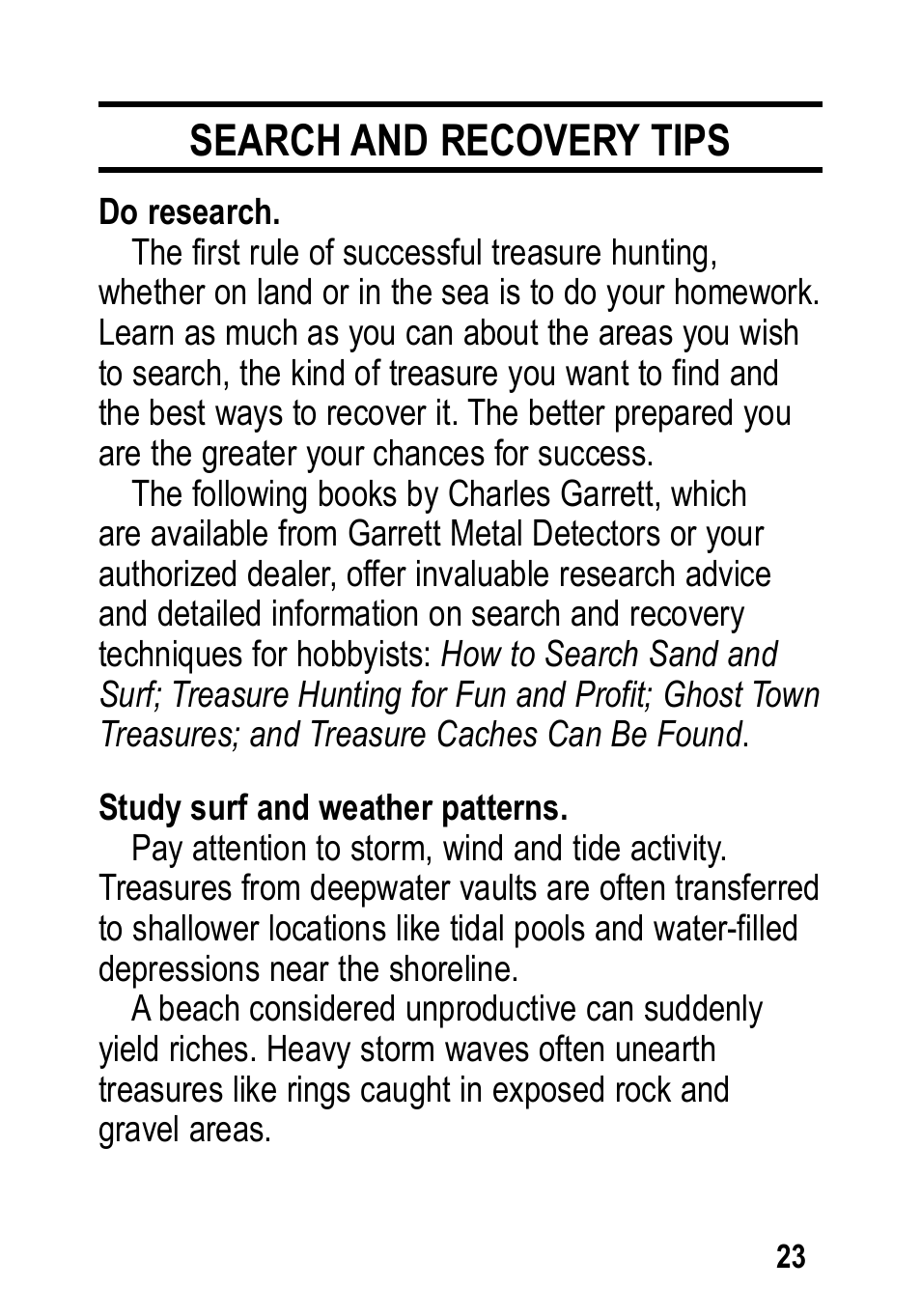 Search and recovery tips | Garrett Metal Detectors Infinium LS User Manual | Page 23 / 40