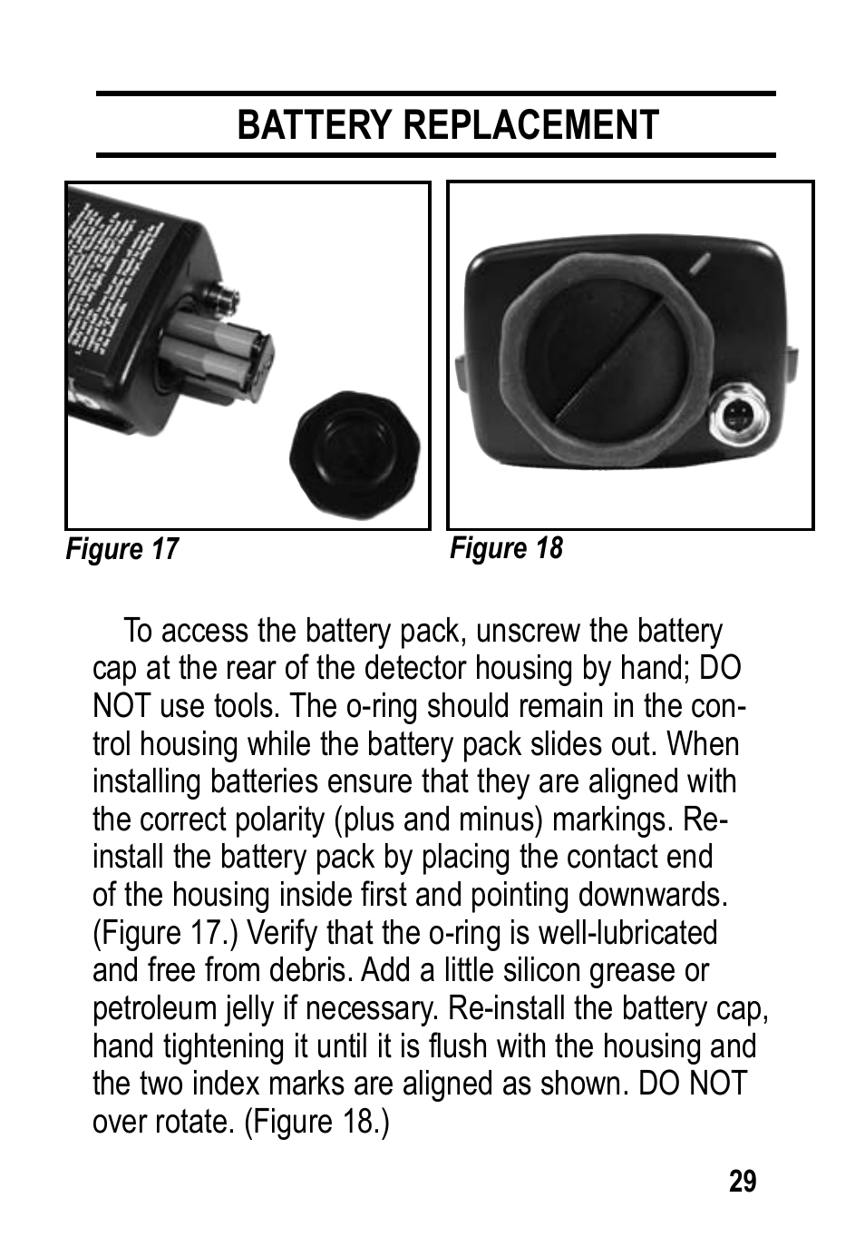Battery replacement | Garrett Metal Detectors Infinium LS User Manual | Page 29 / 40