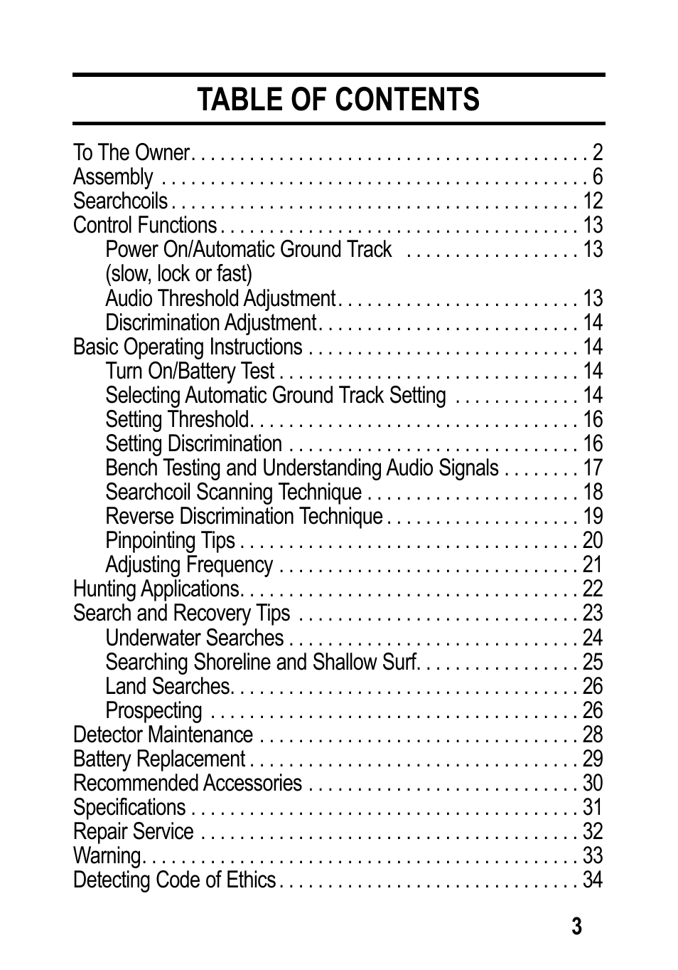 Garrett Metal Detectors Infinium LS User Manual | Page 3 / 40