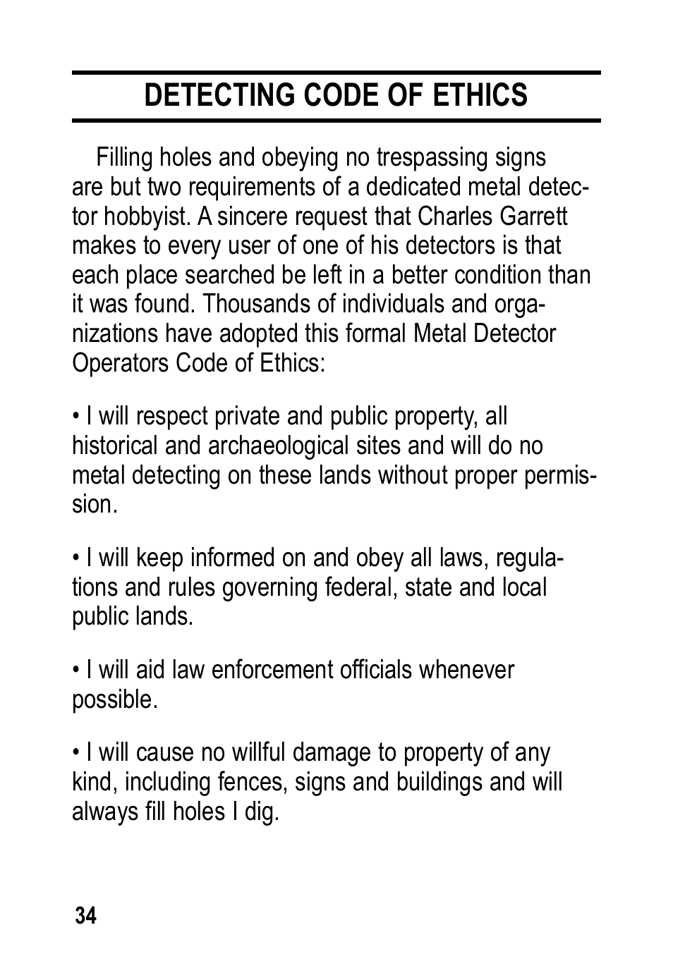 Detecting code of ethics | Garrett Metal Detectors Infinium LS User Manual | Page 34 / 40
